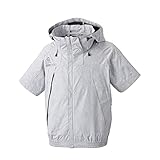 [武蔵野ユニフォーム] 空調風神服 チタンフード半袖ブルゾン 立ち襟仕様 フード取り外し可 3D通気(単品/ストラップ付)<026-5545-ス> (L, 09.ペイントホワイト)