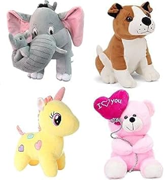 Lavanya Enterprises- Stylish & Attractive Soft Toy Combo Pack of Elephant, Bull Dog, Unicorn, Teddy Bear Hugable Lovable for Kids plauying and Gifting Purpose etc.