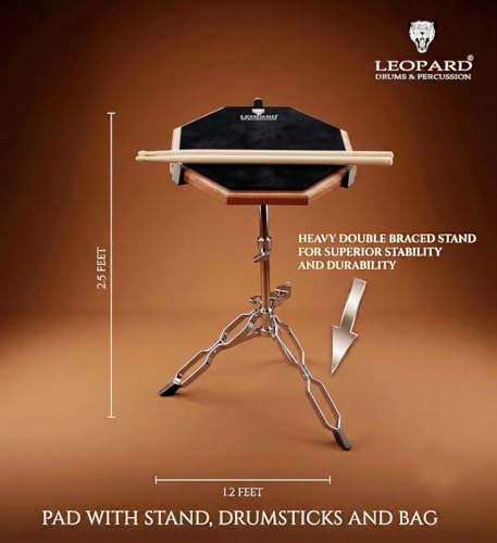 Image of LEOPARD 12 inch Double-Sided Drum Practice Pad with Drumsticks, Carry Bag & Stand, 3 Rebound Surfaces, Silent Snare Training Pad for Beginners, Students & Professional Drummers