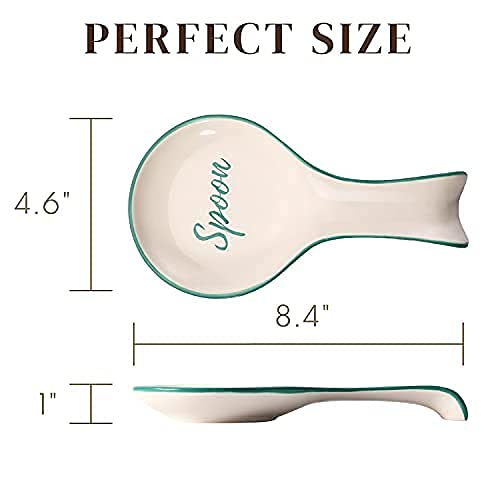 image for VUDECO Spoon Holder for Stove Top - White Ceramic Spoon Holder with Gr