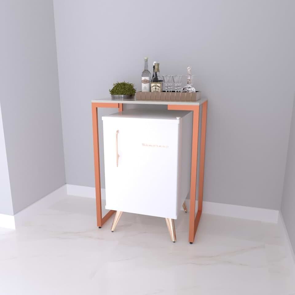 Aparador para Frigobar Cervejeira Adega Bar Bancada com Pés de Ferro (Cobre com Branco)