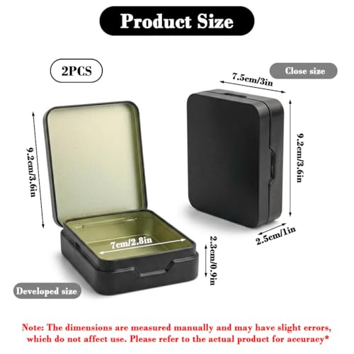 Image of HASTHIP 2Pcs Tin Box - Rectangular Portable Travel Small Box Tiny Metal Container Mini Storage for Cotton Balls, Swabs, Floss, 9.3x7.5x2.5cm