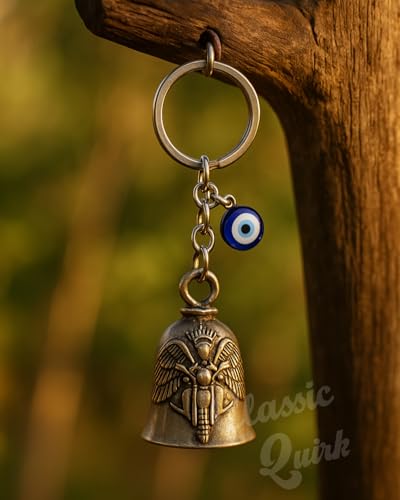 Image of Evil Eye Hooked Guardian Bell Keychain - Protective Lucky Charm Bell with Clip Hook for Bike, Car, Key & Bag | Spiritual Good Luck Talisman Gift
