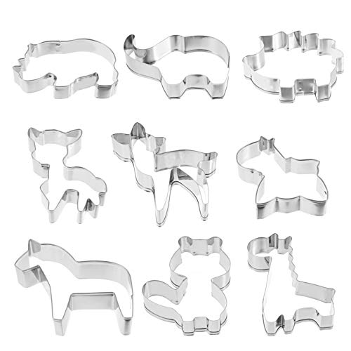 NICEXMAS Conjunto de Cortadores de Biscoitos para Animais de 9 Peças Cortadores de Biscoitos de Aço