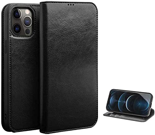 Étui portefeuille iPhone 13 Pro Max cuir clapet noir protection antichoc avec fentes cartes