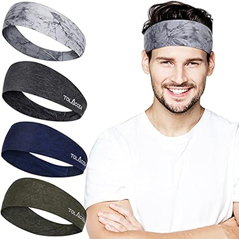 Pack of 4 Thick Sports Headbands for Men, Moisture Wicking Sweatband, Good Elasticity Headband for All, Training Sweatbands for Yoga, Running, Fitness, Hiking and Cycling Cover