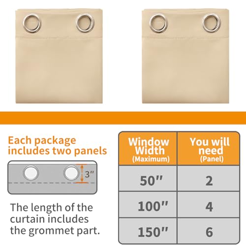 Image of YoungsTex 100% Blackout Curtains 63 Inch Length 2 Panels, Room Darkening Drapes with Liner Thermal Insulated for Bedroom Window, Warm Beige, 38 X 63 Inch