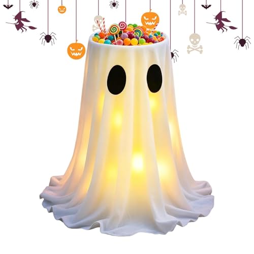 Décoration d'Halloween fantôme avec bol à bonbons lumineux LED pour extérieur et maison - 2