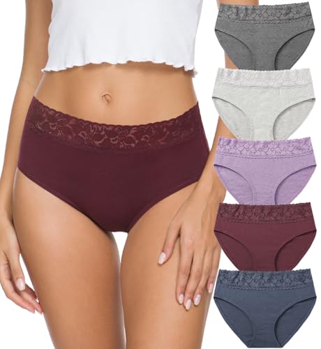 Image of Altheanray Womens Underwear Cotton Panties for Women Bikini Underwear Soft Hipster Lace Breathable Ladies Briefs 5 Pack