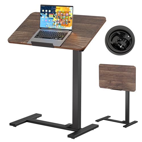 Image of BIZUM Mobile Standing Desk Laptop Desk Pneumatic with Wheels 180 Tilt Top Hospital Bed Table Portable Rolling Cart Foldable Bedside Table for Hospital&Home Use, Walnut