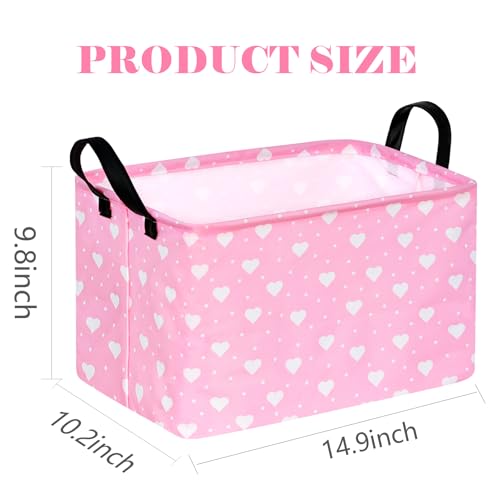 Image of Rectangle Gift Storage Basket Home Shelf Storage Basket Organizer Box Clothes Laundry Hamper Nursery Basket Laundry Basket with Handles (White Heart)