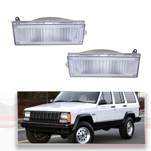 MODIPIM Clear Lens 2PCS L/R Front Bumper Park Turn Signal Light Kit For Jeep Cherokee 1984-1996 & Comanche 1986-1992