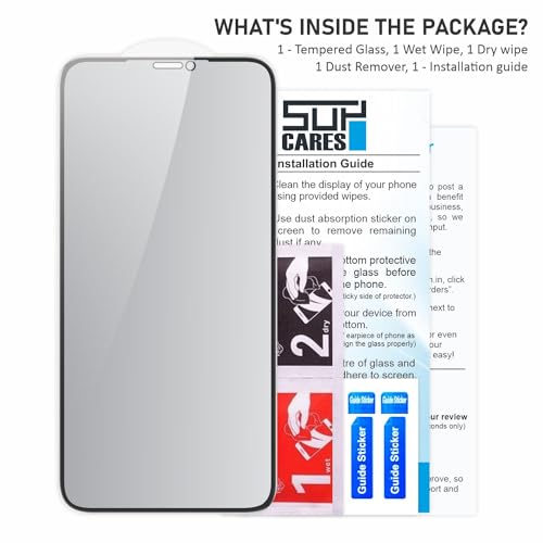 Image of SupCares Privacy Tempered Glass for iPhone 11 Pro Max and iPhone Xs Max (6.5 Inch) With Installation Kit | Military-Grade Gorilla Screen Protector | Edge to Edge Coverage | Black
