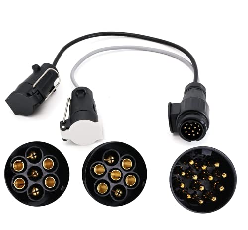 EVERGD Adaptateur de prise électrique 13 broches vers 7 broches N & S pour remorque, camion, caravane - Adaptateur de conversion électrique - Double 7 broches - Cuivre - 12 V - 35 cm Cover