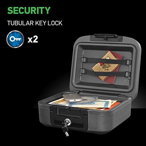 SentrySafe Charcoal Gray Fireproof and Waterproof Safe Box with Key Lock, Portable Chest for Money, Passport, 0.28 Cubic Feet, 6.6 x 15.4 x 14.3 Inches, CHW20221 thumbnail 4