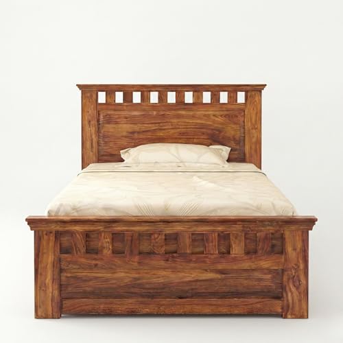Image of SONA ART & CRAFTS Kuber Solid Sheesham Wood Single Bed (78x36) Furniture with Two Drawer Storage for Bedroom Solid Wood Bed Single Size Palang Wooden Cot Hostel Bed Living Room (Natural Finish)