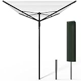VOUNOT® Wäschespinne Draußen, Klappbarer Wäscheständer 4-stufig höhenverstellbar, Wäscheschirm mit 45m Wäscheleine inkl. Bodenhülse und Schutzhülle, Schwarz-Grau