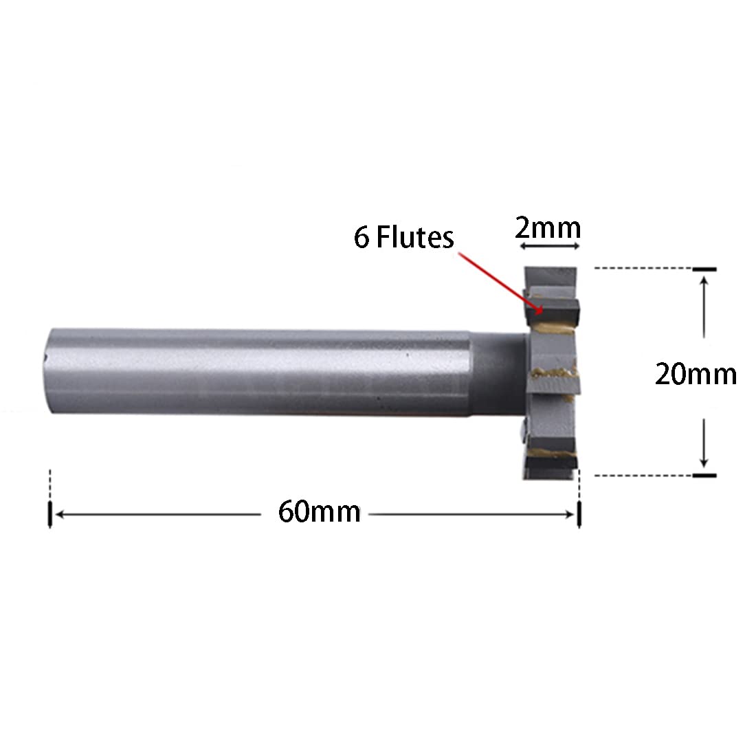 Fresa de ranura en T, fresa de chavetero de acero de alta velocidad, fresa de chavetero semicircular, vástago recto, 6 flautas(20mm x 6mm x 90mm)