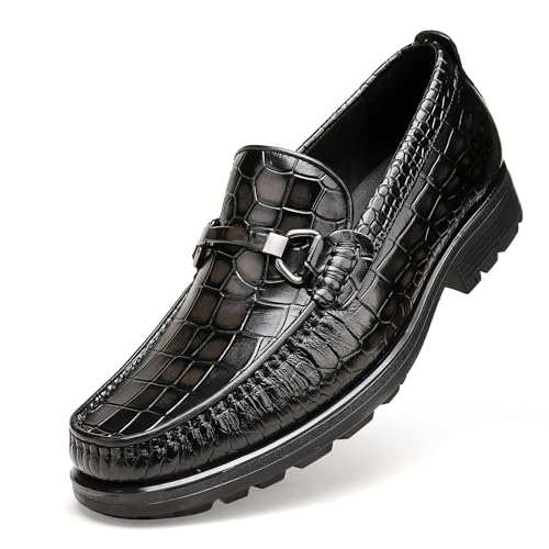 Image of Generic Men's Leather Dress Shoes, Classic Crocodile Printed Dress Shoes Casual Slip-on Penny Loafer for Mens