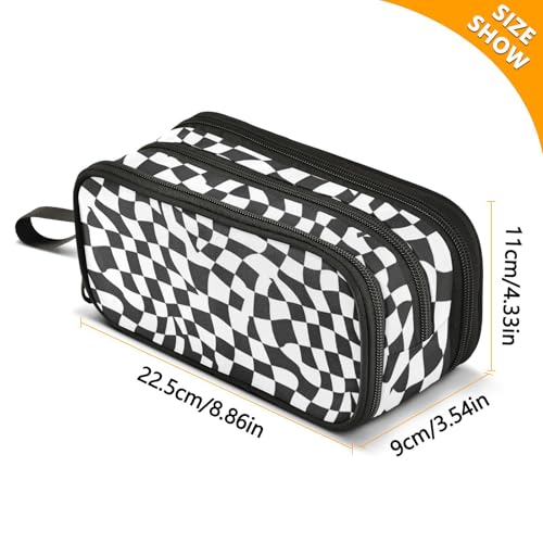 Image of Wfrish Large Pencil Case,Black White Checkered Big Capacity Pencil Pouch 3 Compartments,Zipper Pencil Box, Back to School Supplies for Teen Girls Boy Student College Adults,Travel Essentials