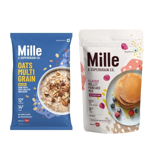 Image of Mille Zero Added Sugar Breakfast Combo | Millet and Oats & Classic Pancake | Instant Multigrain High Protein Breakfast Cereal | Pack of 2 | 500 + 250g