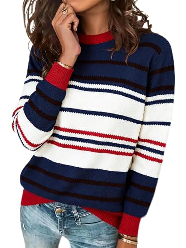 Image of ANCAPELION Women's Christmas Sweater Pullover Vintage Color Block Chunky Knit Sweater Tops