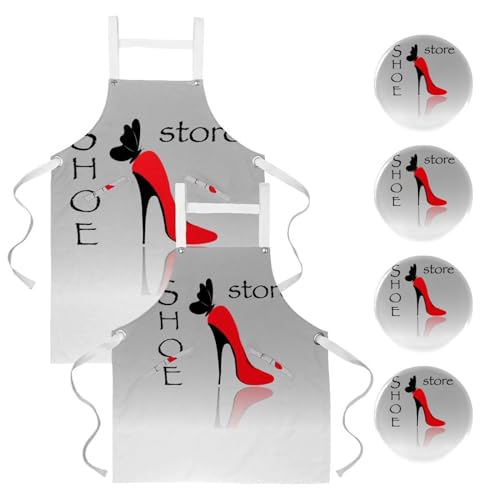 Lot de 2 tabliers de cuisine avec poches motif talon haut papillon noir