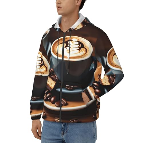Sweat à capuche homme imprimé café pull décontracté automne