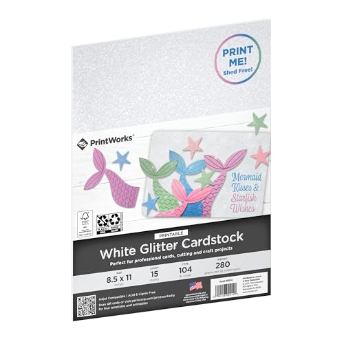 PrintWorks No-Shed Printable White Glitter Cardstock 8.5
