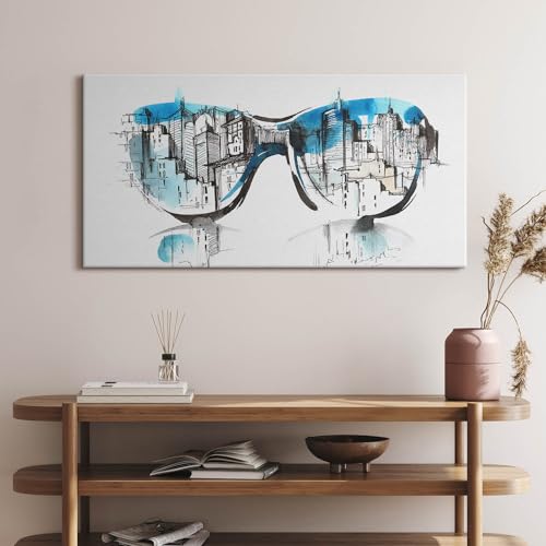 Tableau Ville à lunettes - Image sur Toile 120x60cm Wallfluent