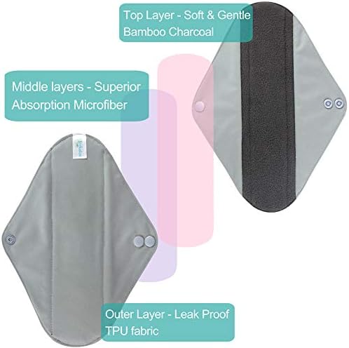 Leekalos Reusable Menstrual Pads - Bamboo Menstrual Cloth Pads | Light Incontinence Pads | Reusable Sanitary Pads - Pack of 6, 1 Cloth Mini Wet Bag - 3