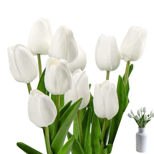 BOBOZHONG Tulipes Artificielles,10 Pièces en PU à Toucher Réel,Bouquet de Fausses Tulipes pour Décoration Maison et Mariage,Fleurs Impeccables sans...
