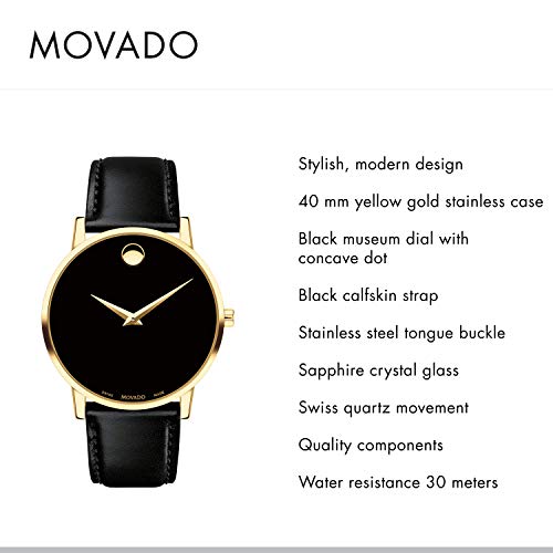Movado Museum Classic Men's Watch - Swiss Quartz Movement, Calfskin Strap - 3 ATM Water Resistance - Classic, Luxury Fashion Timepiece for Him - 40mm2
