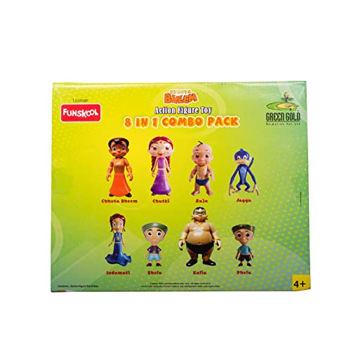 Image of Funskool Chhota Bheem 8 in 1 Combo Action Figure Toy, Green Gold Chhota Bheem and Friends with Articulation, 4 inches, Cartoon Collectibles, Gift for Children, Toys for Kids Ages 4+ Years