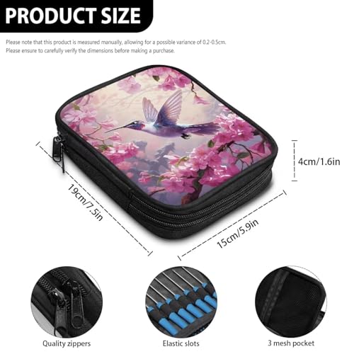 Image of Crochet Hook Case Pink Hummingbird Crochet Hook Holder Portable Crochet Hook Storage Bag with Web Pockets Suitable for Crochet Needles /Knitting Accessories