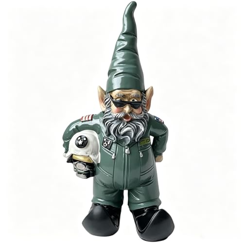 molchagar Pilot Gnome Statue with Helmet, Air Force Garden Gnome Figurine for Lawn Ornaments Indoor or Outdoor Decor Christmas Birthday Gift