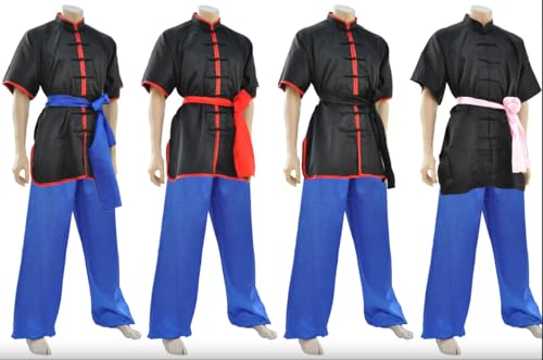 Tenue Chang Quan ShenLong en satin noir et rouge pour enfants mesurant 1m20 à 1m30