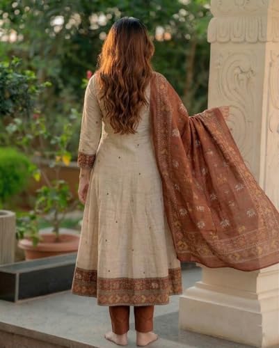 Image of ANNI Designer Kurta Sets for Women Viscose Printed | Kurta Pant Dupatta Set | A-Line Kurti Set for Women | Round Neck 3 /4 Sleeve Ethnic Suit | Designer Indian Kurti Outfit with Pants