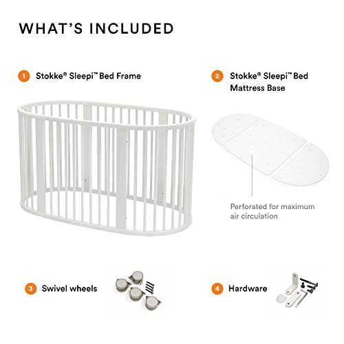 Image of Stokke Sleepi Bed V3, White - Suitable for Ages 0-5 Years Old - Adjustable, Stylish & Flexible - Sturdy Beech Wood Frame