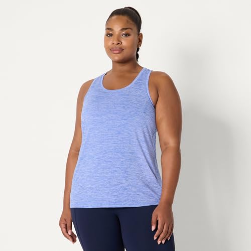 Amazon Essentials Camiseta sin mangas Tech elástica con espalda cruzada para mujer (disponible en tallas extragrandes), paquete de 2, naranja coral, teñido espacial/azul claro, talla M