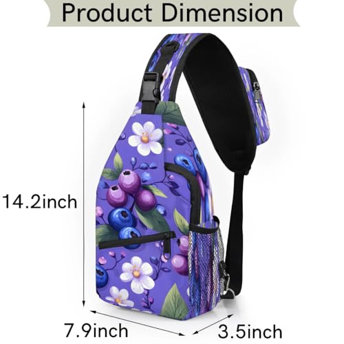 Morrales tipo Sling para viaje unisex azul con diseño de arándanos miniatura 2