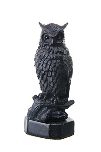 statuette / figurine décorative en pierre de hibou noir 10 cm