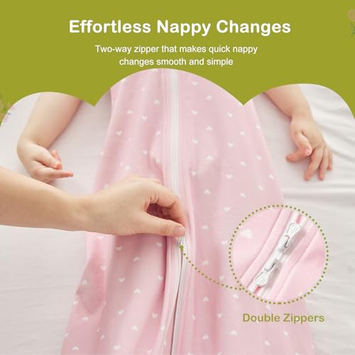 Image of 2 Pack 1 TOG Baby Sleep Sack, 100% Cotton Soft Spring & Autumn Lightweight Sleep Sack for 0-6 Months, Bloom & Pink, M