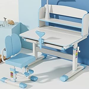 Bureau met plank Studiebalie for kinderen Lagere school Student Writing Homework Desk Thuis Bureau en Stoel Lift Set witte computer bureau (Color : Blue)