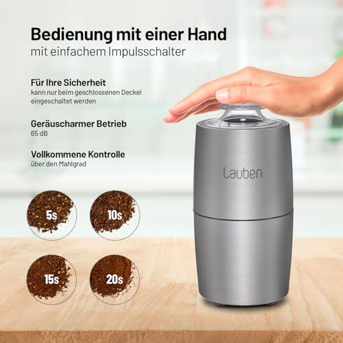 Lauben Grinder 200ST Kaffeemühle Elektrisch, Edelstahlkörper, 200 W, Gewürzmühle, Schlagmesser, Fassungsvermögen 50 g, Vollkupfermotor… – Ansicht 3