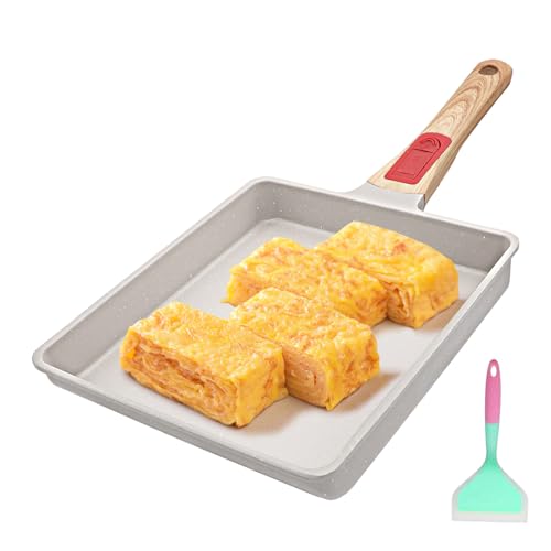 AIKENBBKK Tamagoyaki Pfanne Groß Japanische Omlette Pfanne Antihaft mit Abnehmbarer Griff 23x21 cm Backofenfest (Weiß)