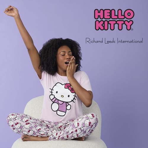 Image of Richard Leeds International Womens 2 Piece PJs Set - Disney | Hello Kitty | Snoopy - Short Sleeve Top & Jogger Lounge Sets