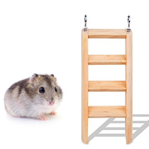 Feltsky Hamster Jouets et accessoires - Échelle en bois pour perroquet 4 marches - Pin naturel - Jouets à mâcher gerbillle, rat, cochon d'Inde, chinchilla Cover