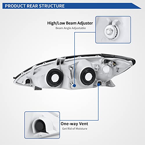 Image of oEdRo Headlight Assembly Compatible with 2002 2003 2004 Camry Headlamp with Amber Reflector Clear Lens Chrome Housing