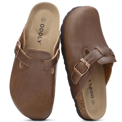 ODOLY Unisex Vegan Leather Clogs Womens Mens Cork Footbed Mules slip on Potato Shoes with Arch Support Mocha Size 44